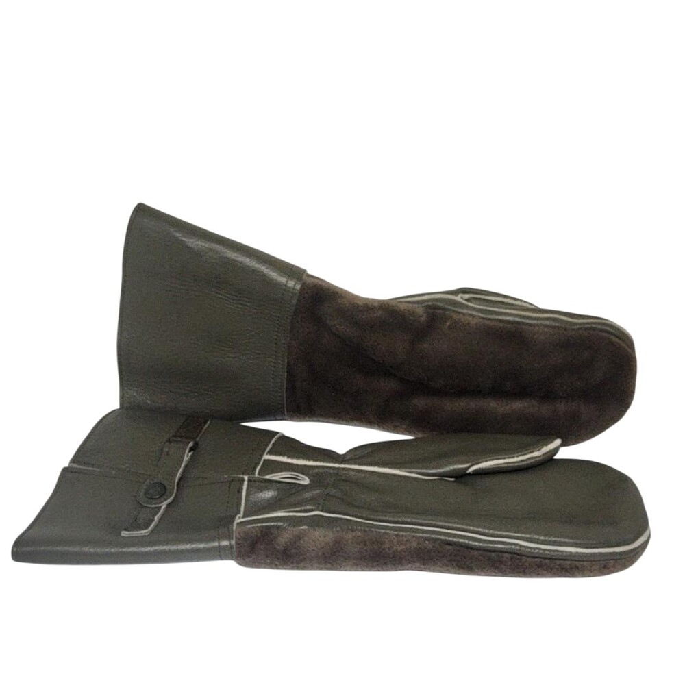 Vintage Military Mittens Mens 9 Green Leather Lined NSN 8415-12-148-0383